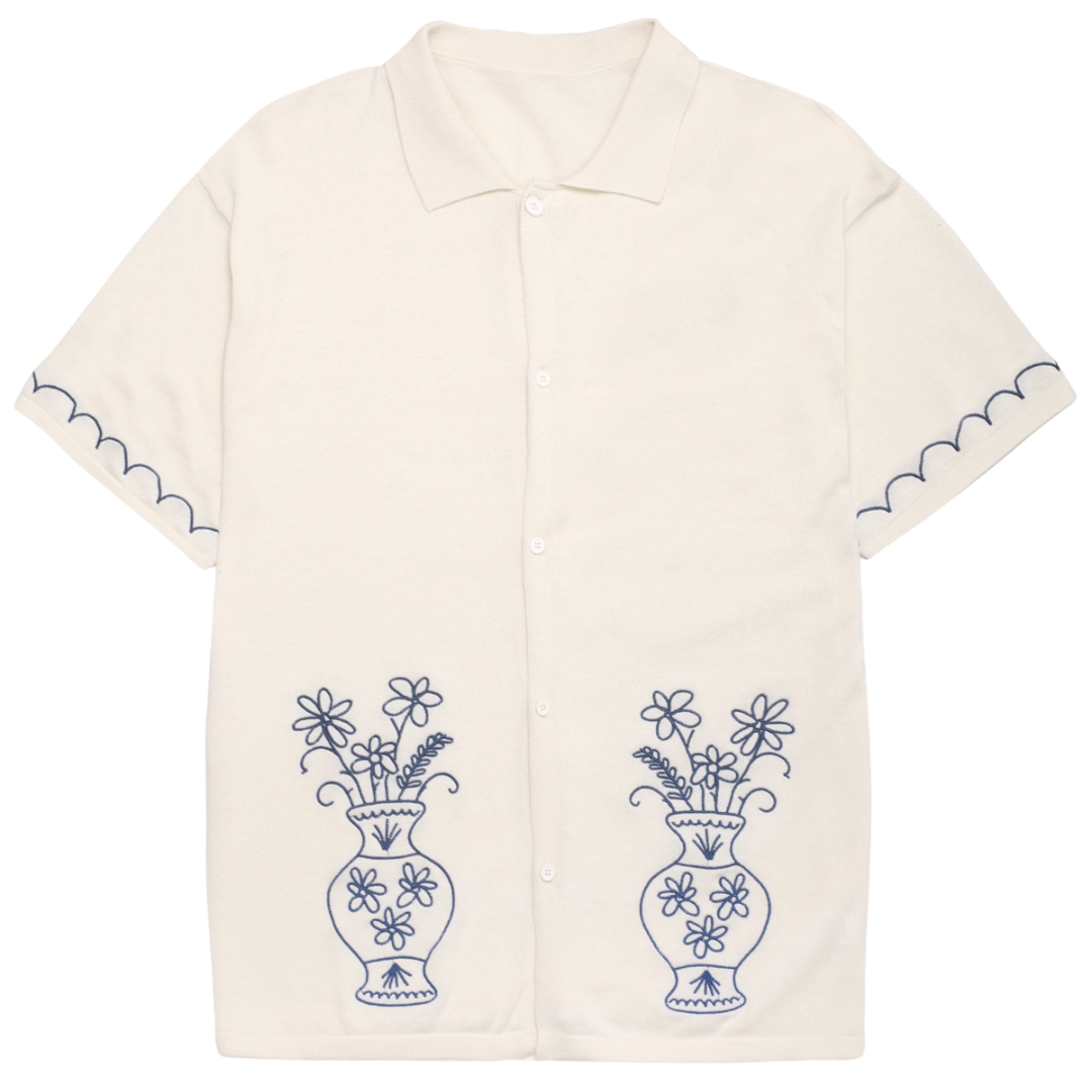 KNITTED VASE SHIRT - OFF WHITE